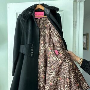 Betsey Johnson Black Coat with Leopard Print Lining